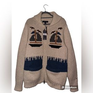NWT- Tommy Hilfiger Men’s Collared Double Zip Cowichan Knit‎ Cardigan